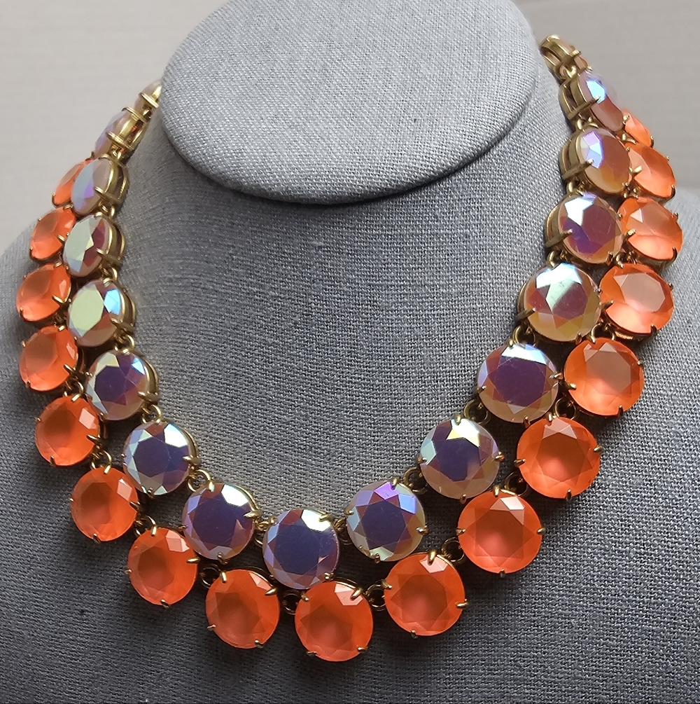 [J. Crew] Layered Statement Necklace Aurora Borealis Iridescent & Orange Stones - Picture 9 of 16